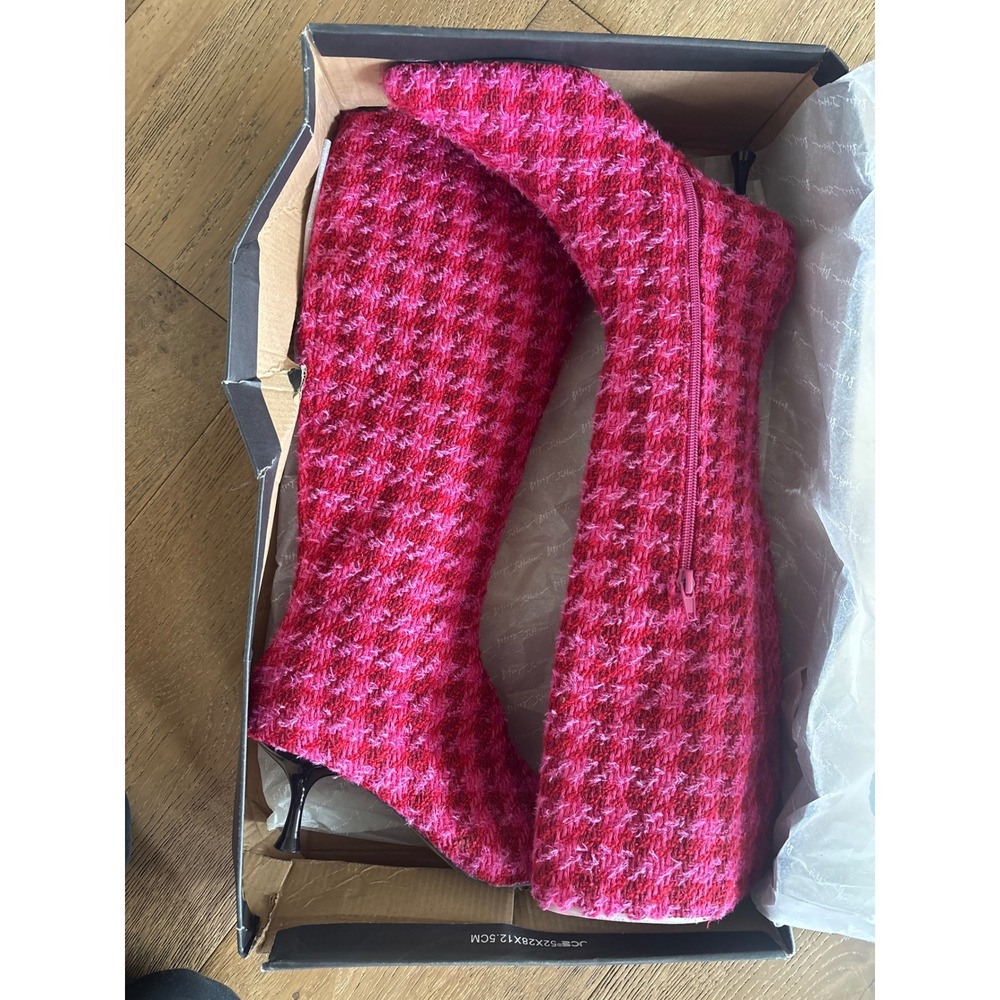 Betsey Johnson Maxxine Pink Houndstooth Tweed Tall Kitten Heel Boots Size 8M - Picture 10 of 10